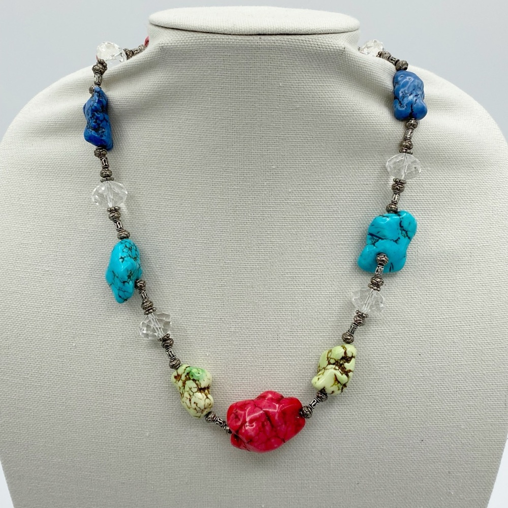 Vintage Large Multicolor Dyed Colorful Howlite Beaded Necklace